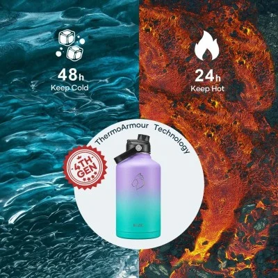Buzio Duet Series Water Bottle with 2 Lids and Sleeve 1.9L - Purple Green